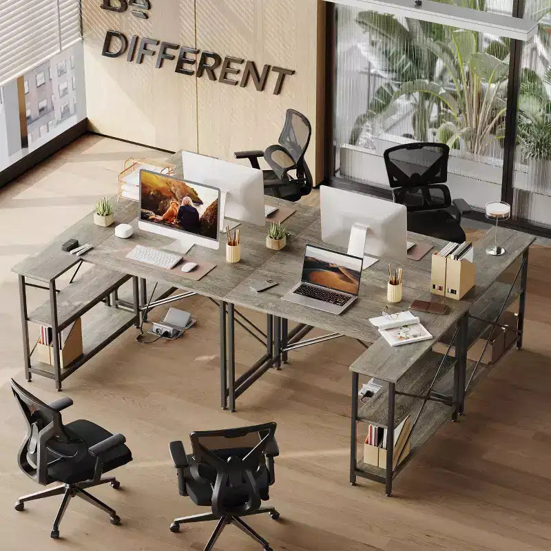 Bestier Scrivania ad angolo a L piccola con ripiani, scrivania da lavoro per studio da 120 cm, workstation per ufficio domestico per piccoli spazi