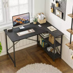 Bestier Scrivania ad angolo a L piccola con ripiani, scrivania da lavoro per studio da 120 cm, workstation per ufficio domestico per piccoli spazi