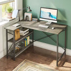 Bestier Scrivania ad angolo a L piccola con ripiani, scrivania da lavoro per studio da 120 cm, workstation per ufficio domestico per piccoli spazi