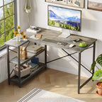 Bestier Scrivania ad angolo a L piccola con ripiani, scrivania da lavoro per studio da 120 cm, workstation per ufficio domestico per piccoli spazi