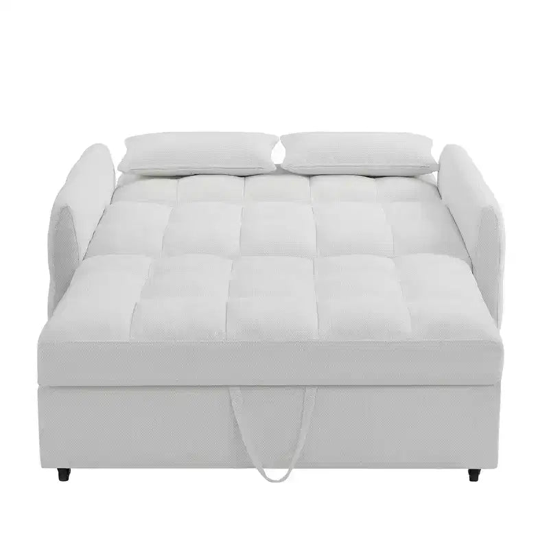 Divanetto Sleeper Estraibile da 52,8" con Schienale Regolabile, 3 Porte USB e Cuscini Lombari - Divano Letto Tufted in Ciniglia per Piccoli Spazi