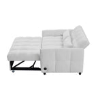 Divanetto Sleeper Estraibile da 52,8" con Schienale Regolabile, 3 Porte USB e Cuscini Lombari - Divano Letto Tufted in Ciniglia per Piccoli Spazi