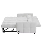 Divanetto Sleeper Estraibile da 52,8" con Schienale Regolabile, 3 Porte USB e Cuscini Lombari - Divano Letto Tufted in Ciniglia per Piccoli Spazi