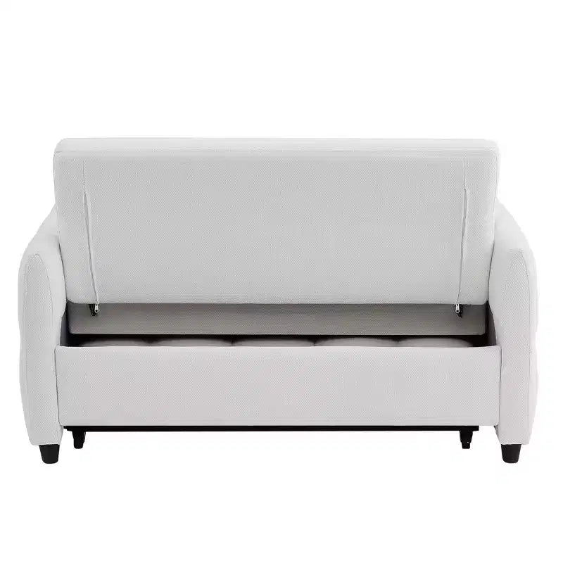 Divanetto Sleeper Estraibile da 52,8" con Schienale Regolabile, 3 Porte USB e Cuscini Lombari - Divano Letto Tufted in Ciniglia per Piccoli Spazi