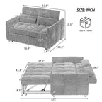 Divanetto Sleeper Estraibile da 52,8" con Schienale Regolabile, 3 Porte USB e Cuscini Lombari - Divano Letto Tufted in Ciniglia per Piccoli Spazi