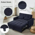 Divanetto Sleeper Estraibile da 52,8" con Schienale Regolabile, 3 Porte USB e Cuscini Lombari - Divano Letto Tufted in Ciniglia per Piccoli Spazi