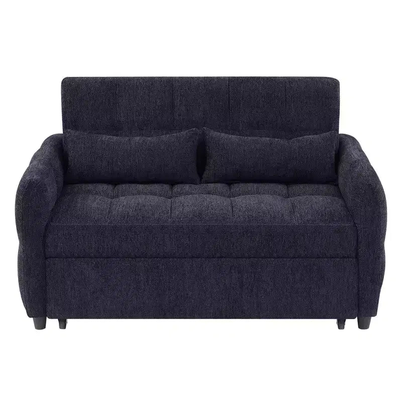 Divanetto Sleeper Estraibile da 52,8" con Schienale Regolabile, 3 Porte USB e Cuscini Lombari - Divano Letto Tufted in Ciniglia per Piccoli Spazi