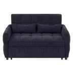 Divanetto Sleeper Estraibile da 52,8" con Schienale Regolabile, 3 Porte USB e Cuscini Lombari - Divano Letto Tufted in Ciniglia per Piccoli Spazi