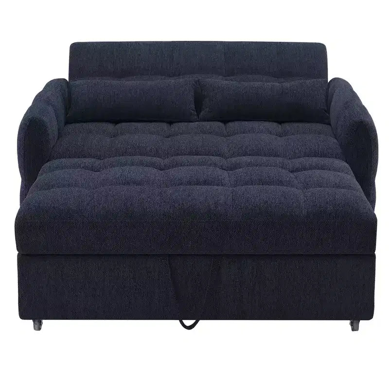 Divanetto Sleeper Estraibile da 52,8" con Schienale Regolabile, 3 Porte USB e Cuscini Lombari - Divano Letto Tufted in Ciniglia per Piccoli Spazi
