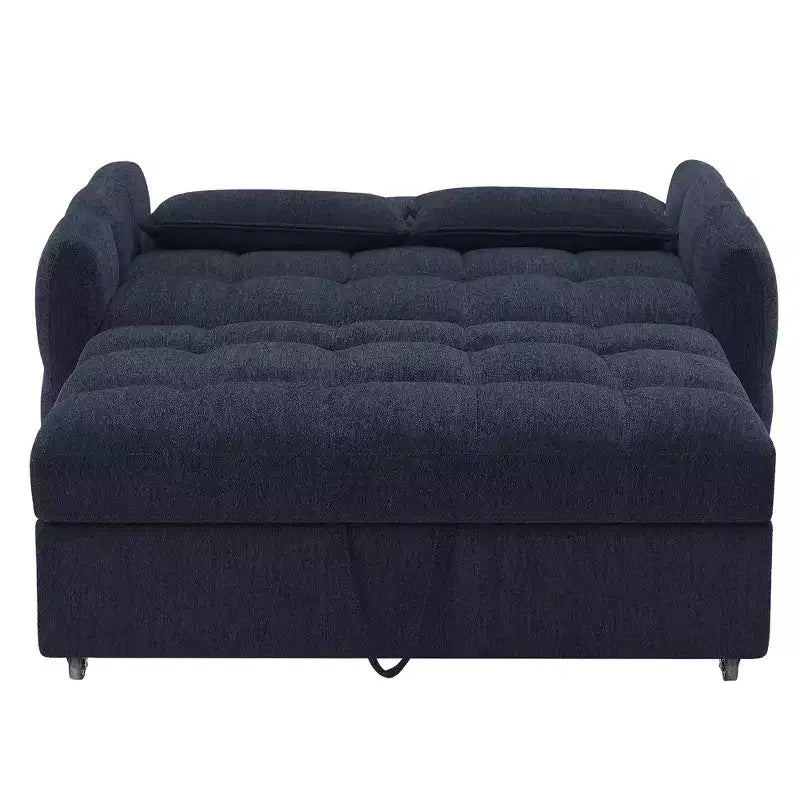 Divanetto Sleeper Estraibile da 52,8" con Schienale Regolabile, 3 Porte USB e Cuscini Lombari - Divano Letto Tufted in Ciniglia per Piccoli Spazi
