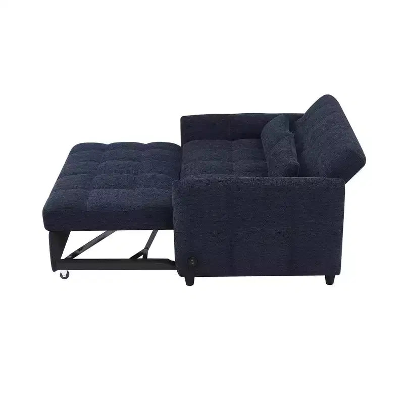 Divanetto Sleeper Estraibile da 52,8" con Schienale Regolabile, 3 Porte USB e Cuscini Lombari - Divano Letto Tufted in Ciniglia per Piccoli Spazi