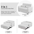 Divanetto Sleeper Estraibile da 52,8" con Schienale Regolabile, 3 Porte USB e Cuscini Lombari - Divano Letto Tufted in Ciniglia per Piccoli Spazi