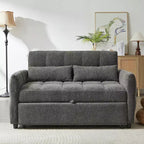Divanetto Sleeper Estraibile da 52,8" con Schienale Regolabile, 3 Porte USB e Cuscini Lombari - Divano Letto Tufted in Ciniglia per Piccoli Spazi