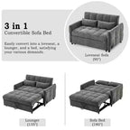 Divanetto Sleeper Estraibile da 52,8" con Schienale Regolabile, 3 Porte USB e Cuscini Lombari - Divano Letto Tufted in Ciniglia per Piccoli Spazi