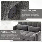 Divanetto Sleeper Estraibile da 52,8" con Schienale Regolabile, 3 Porte USB e Cuscini Lombari - Divano Letto Tufted in Ciniglia per Piccoli Spazi