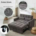 Divanetto Sleeper Estraibile da 52,8" con Schienale Regolabile, 3 Porte USB e Cuscini Lombari - Divano Letto Tufted in Ciniglia per Piccoli Spazi