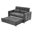 Divanetto Sleeper Estraibile da 52,8" con Schienale Regolabile, 3 Porte USB e Cuscini Lombari - Divano Letto Tufted in Ciniglia per Piccoli Spazi