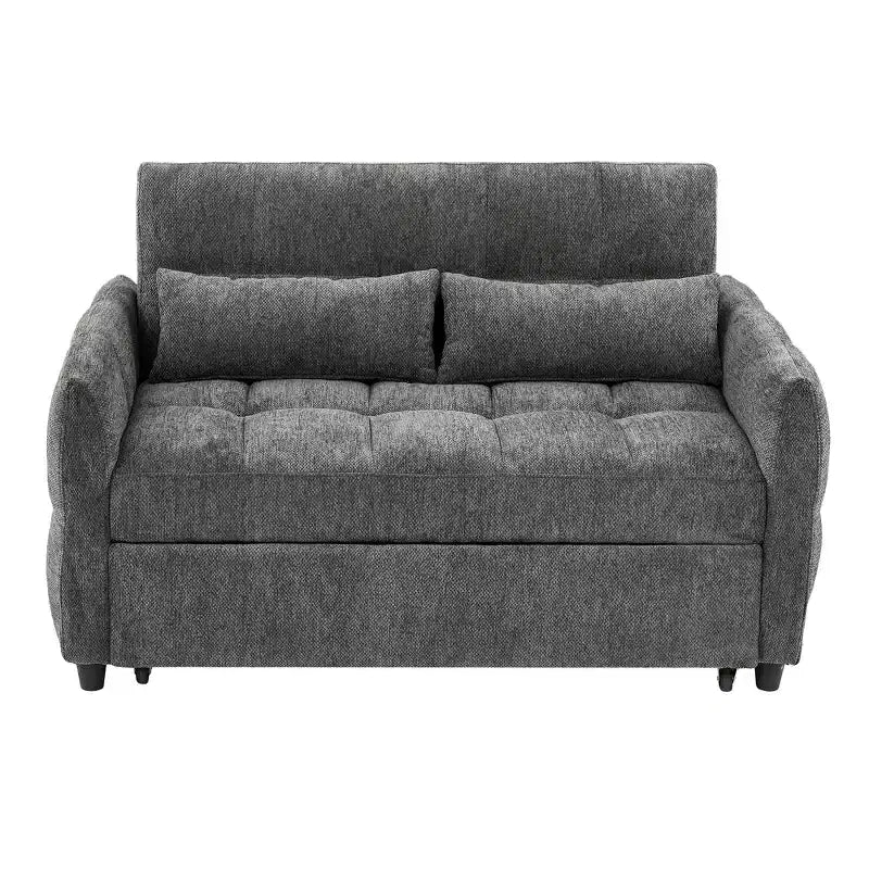 Divanetto Sleeper Estraibile da 52,8" con Schienale Regolabile, 3 Porte USB e Cuscini Lombari - Divano Letto Tufted in Ciniglia per Piccoli Spazi