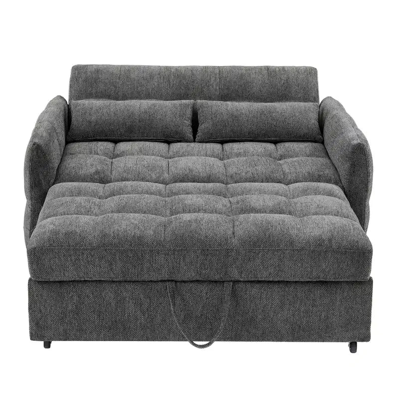 Divanetto Sleeper Estraibile da 52,8" con Schienale Regolabile, 3 Porte USB e Cuscini Lombari - Divano Letto Tufted in Ciniglia per Piccoli Spazi