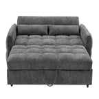 Divanetto Sleeper Estraibile da 52,8" con Schienale Regolabile, 3 Porte USB e Cuscini Lombari - Divano Letto Tufted in Ciniglia per Piccoli Spazi