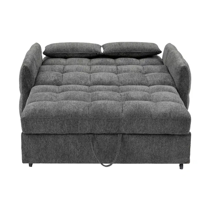 Divanetto Sleeper Estraibile da 52,8" con Schienale Regolabile, 3 Porte USB e Cuscini Lombari - Divano Letto Tufted in Ciniglia per Piccoli Spazi