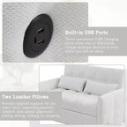 Divanetto Sleeper Estraibile da 52,8" con Schienale Regolabile, 3 Porte USB e Cuscini Lombari - Divano Letto Tufted in Ciniglia per Piccoli Spazi
