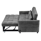 Divanetto Sleeper Estraibile da 52,8" con Schienale Regolabile, 3 Porte USB e Cuscini Lombari - Divano Letto Tufted in Ciniglia per Piccoli Spazi