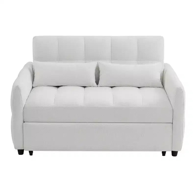 Divanetto Sleeper Estraibile da 52,8" con Schienale Regolabile, 3 Porte USB e Cuscini Lombari - Divano Letto Tufted in Ciniglia per Piccoli Spazi