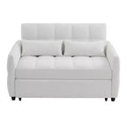 Divanetto Sleeper Estraibile da 52,8" con Schienale Regolabile, 3 Porte USB e Cuscini Lombari - Divano Letto Tufted in Ciniglia per Piccoli Spazi