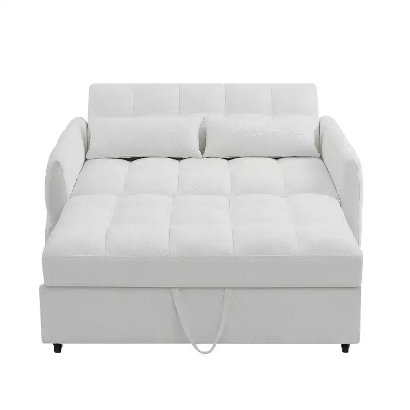 Divanetto Sleeper Estraibile da 52,8" con Schienale Regolabile, 3 Porte USB e Cuscini Lombari - Divano Letto Tufted in Ciniglia per Piccoli Spazi