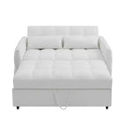 Divanetto Sleeper Estraibile da 52,8" con Schienale Regolabile, 3 Porte USB e Cuscini Lombari - Divano Letto Tufted in Ciniglia per Piccoli Spazi