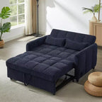 Divanetto Sleeper Estraibile da 52,8" con Schienale Regolabile, 3 Porte USB e Cuscini Lombari - Divano Letto Tufted in Ciniglia per Piccoli Spazi