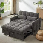 Divanetto Sleeper Estraibile da 52,8" con Schienale Regolabile, 3 Porte USB e Cuscini Lombari - Divano Letto Tufted in Ciniglia per Piccoli Spazi