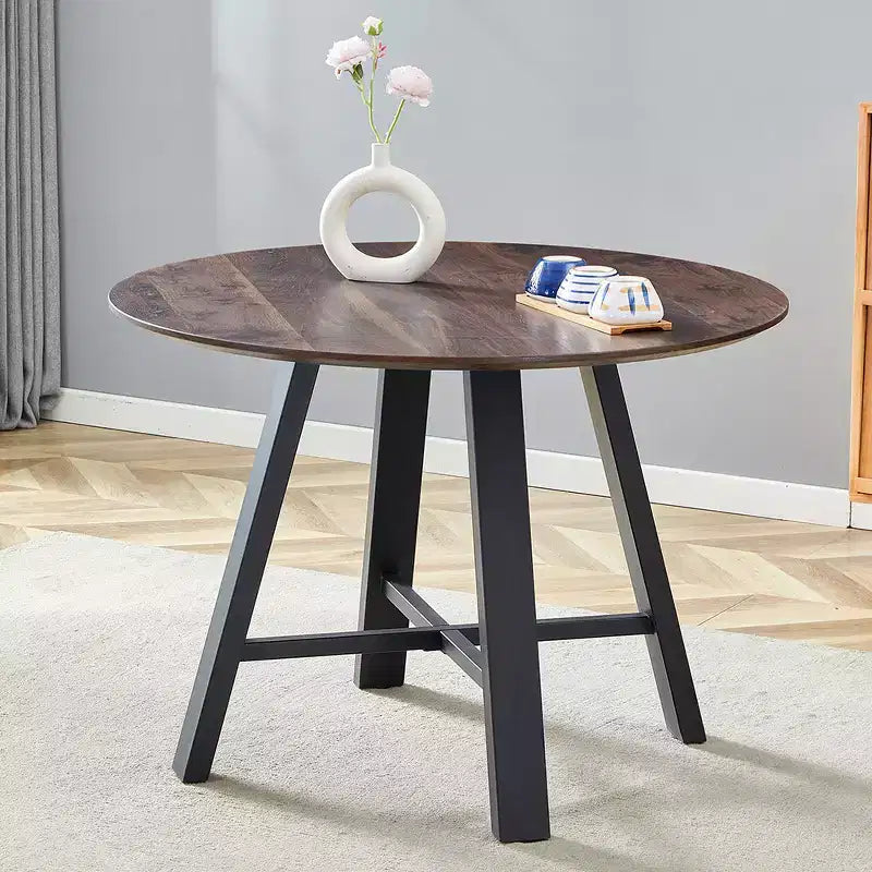 Tavolino rotondo da caffè, Tavolo da pranzo, Tavolino da cocktail moderno, Tavolino centrale, Tavolino d'appoggio con gambe in metallo, Oro+Bianco/Nero+Legno-ModernLuxe