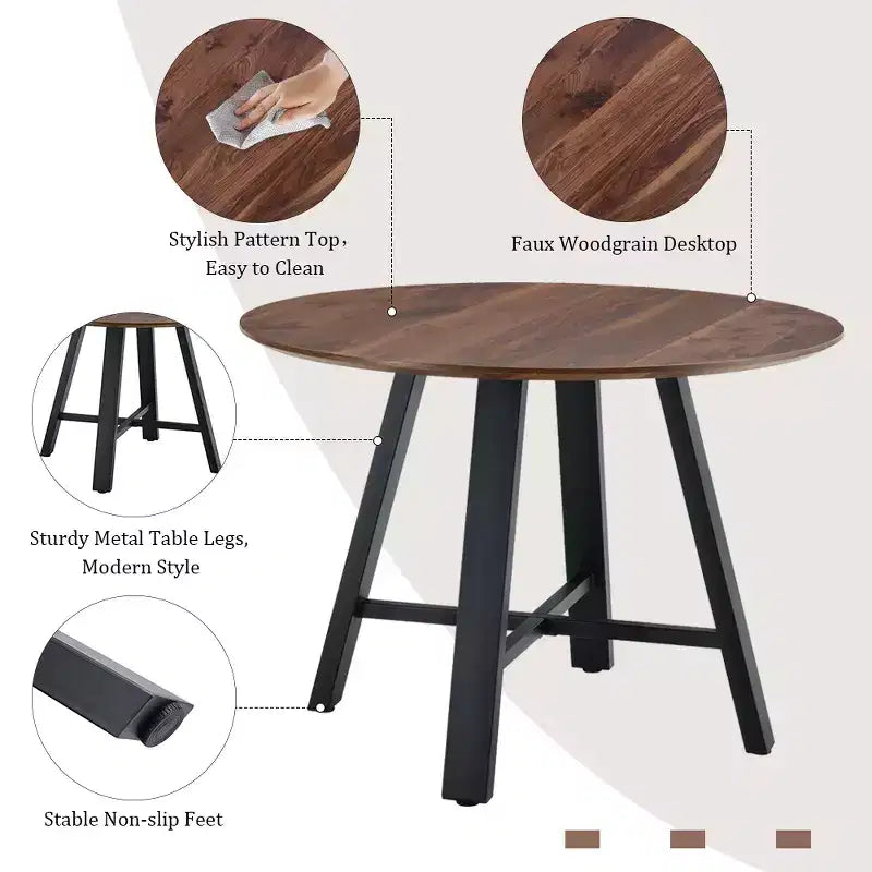 Tavolino rotondo da caffè, Tavolo da pranzo, Tavolino da cocktail moderno, Tavolino centrale, Tavolino d'appoggio con gambe in metallo, Oro+Bianco/Nero+Legno-ModernLuxe