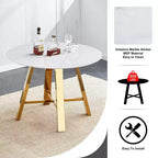 Tavolino rotondo da caffè, Tavolo da pranzo, Tavolino da cocktail moderno, Tavolino centrale, Tavolino d'appoggio con gambe in metallo, Oro+Bianco/Nero+Legno-ModernLuxe