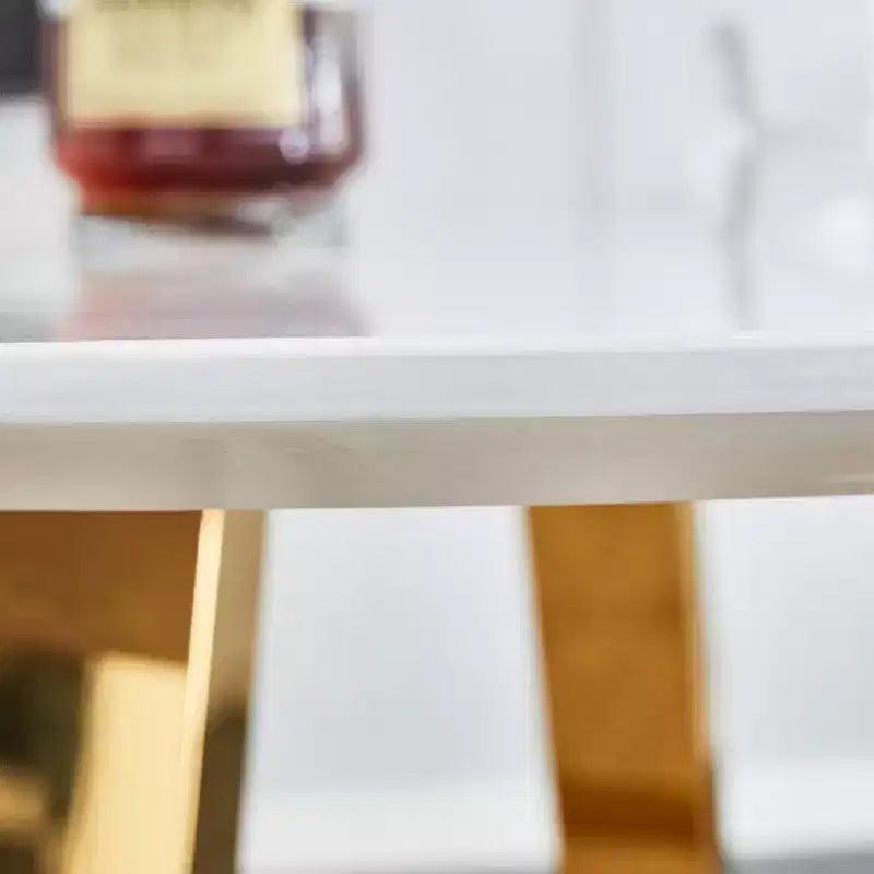 Tavolino rotondo da caffè, Tavolo da pranzo, Tavolino da cocktail moderno, Tavolino centrale, Tavolino d'appoggio con gambe in metallo, Oro+Bianco/Nero+Legno-ModernLuxe