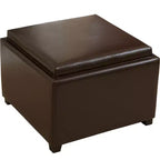 GDFStudio Brunello Pouf Contenitore Contemporaneo con Vassoio in Ecopelle, Cioccolato/Marrone Scuro