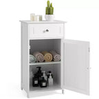 Mobile contenitore da pavimento Costway, organizer per bagno con armadietto e cassetto, mensola per asciugamani, bianco/grigio/nero