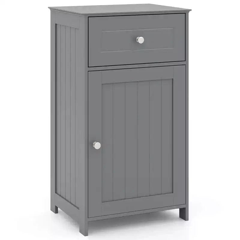 Mobile contenitore da pavimento Costway, organizer per bagno con armadietto e cassetto, mensola per asciugamani, bianco/grigio/nero