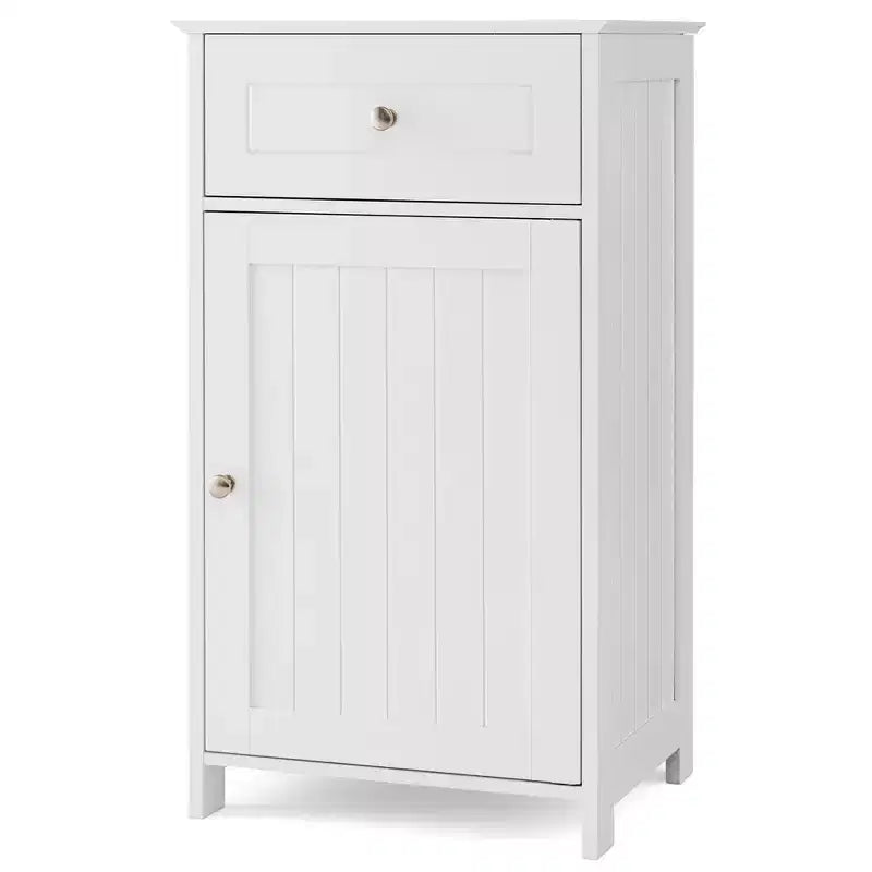 Mobile contenitore da pavimento Costway, organizer per bagno con armadietto e cassetto, mensola per asciugamani, bianco/grigio/nero