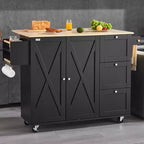 Carrello da cucina VEVOR, carrello mobile in legno da 56" con armadietto, tavolo su ruote con anta a ribalta, portaspezie, portasciugamani, ripiano regolabile