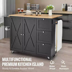 Carrello da cucina VEVOR, carrello mobile in legno da 56" con armadietto, tavolo su ruote con anta a ribalta, portaspezie, portasciugamani, ripiano regolabile