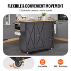 Carrello da cucina VEVOR, carrello mobile in legno da 56" con armadietto, tavolo su ruote con anta a ribalta, portaspezie, portasciugamani, ripiano regolabile