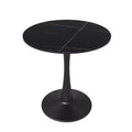 LeisureMod Bristol 24 Round Dining Table  Sintered Stone Top Accent Caf Table & Sturdy Steel Black Pedestal Base for Kitchen and Small Spaces