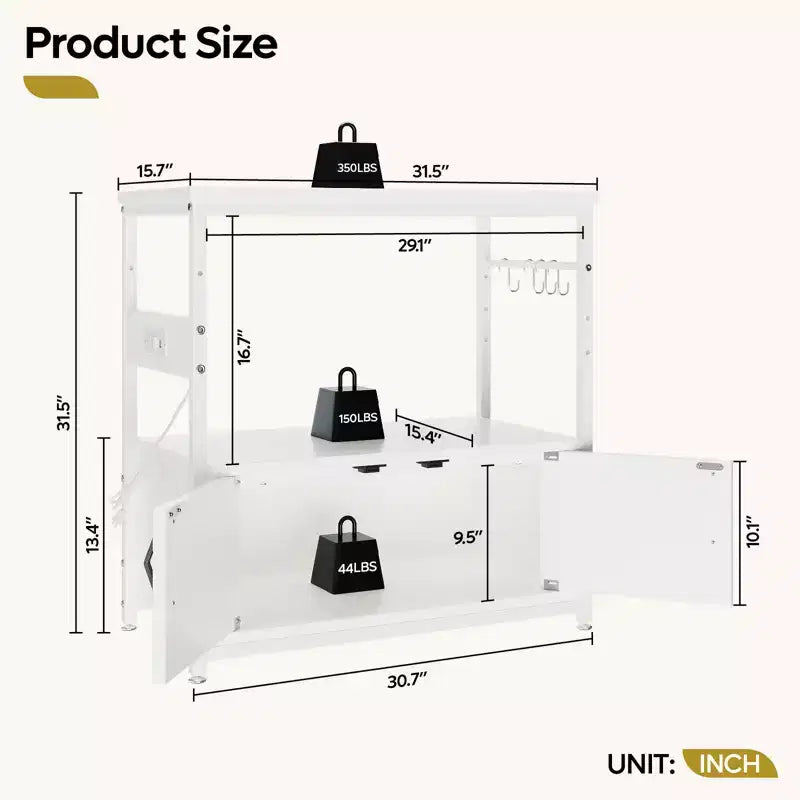 Mobile per acquario Bestier Gallon con presa di corrente, supporto nero per acquario con armadietti, mobile rettangolare per acquario con piedini regolabili e 4 ganci
