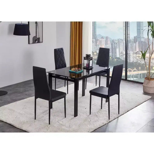 5/7 PCS Dining Table Set Dining Set with PU Chairs & Tempered Glass Dining Table, Black-ModernLuxe