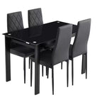 Set da pranzo da 5/7 pezzi con sedie in PU e tavolo da pranzo in vetro temperato, nero-ModernLuxe