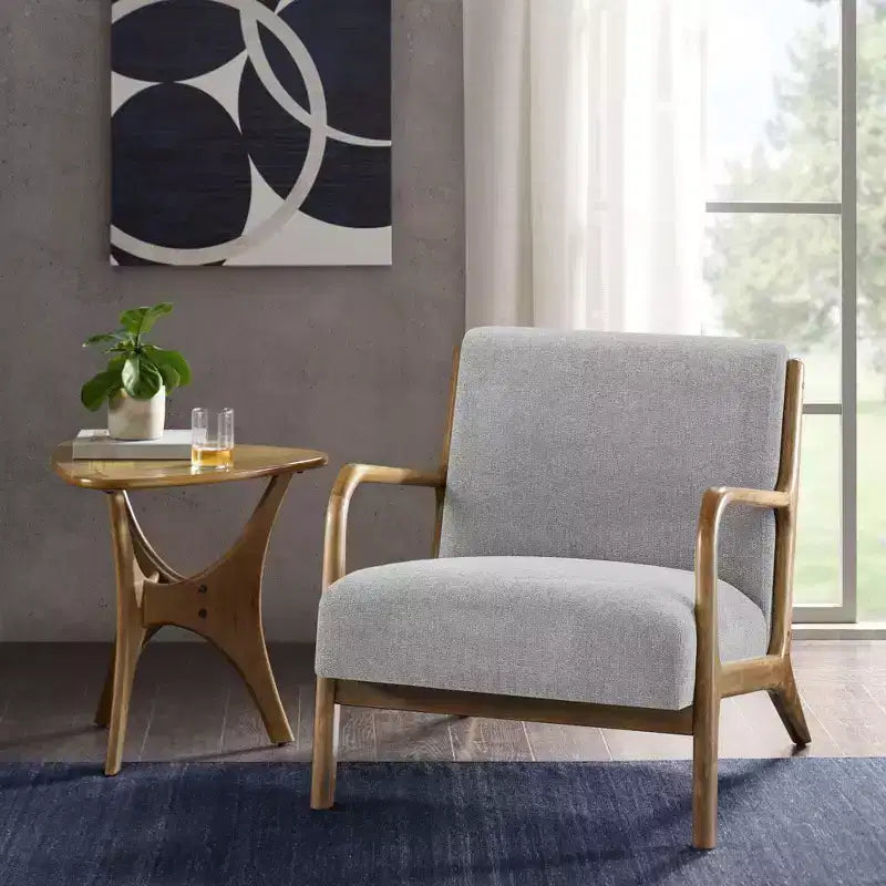 Poltrona imbottita Okak Leisure, 1 pz, in legno massello, stile Mid-Century, per lettura, soggiorno, camera da letto, sala d'attesa