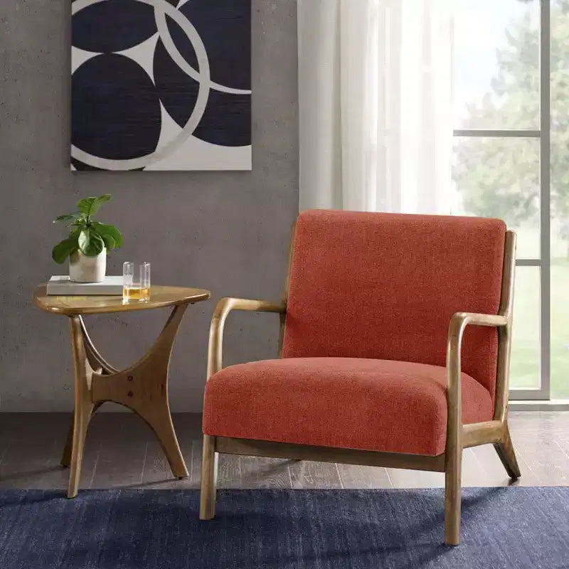 Poltrona imbottita Okak Leisure, 1 pz, in legno massello, stile Mid-Century, per lettura, soggiorno, camera da letto, sala d'attesa